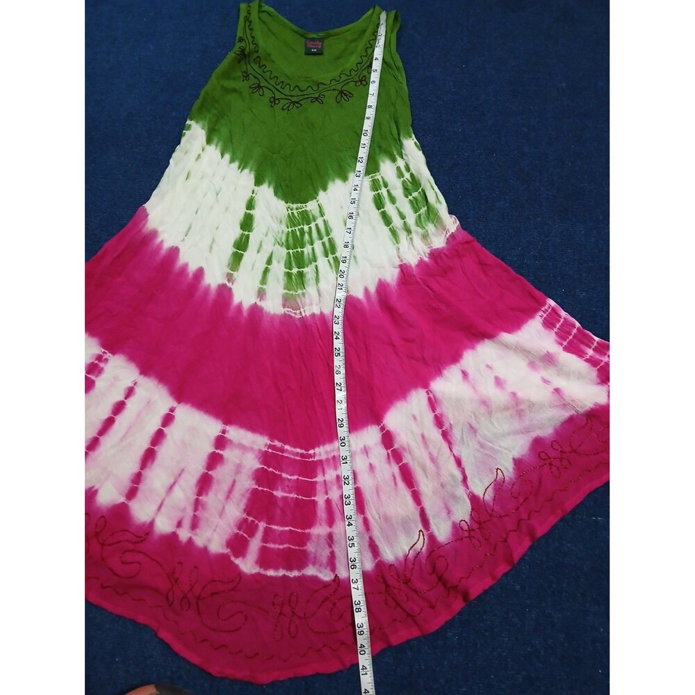Emily Stacy Boho Sleeveless Umbrella Sundress Tie Dye Embroidered Neck S/M - Picture 10 of 10